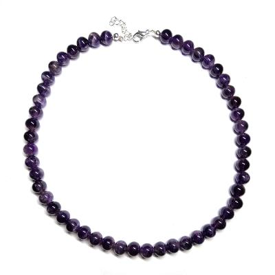 Collier En Améthyste Naturelle - Pierre Apaisante - Longueur 55 Cm - Acier Inoxydable