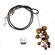 Oeil de Tigre avec cordon - pendentif grappe (Lot de 10 pièces) 