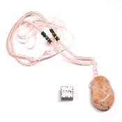 Pierre de Soleil - pendentif pierre roulé Carrée avec cordon (Lot de 10 pièces)