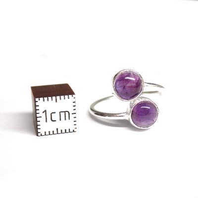 Améthyste - Bagues Double Réglable en Argent (Lot de 5 pièce)