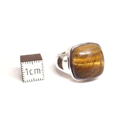 Oeil de Tigre - Bagues Carrée Réglable en Argent (Lot de 3 pièce) 