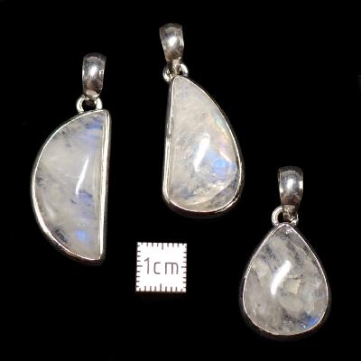 Pierre de Lune Bleutée Pendentifs Argent (Lot de 3 pièces) 15751