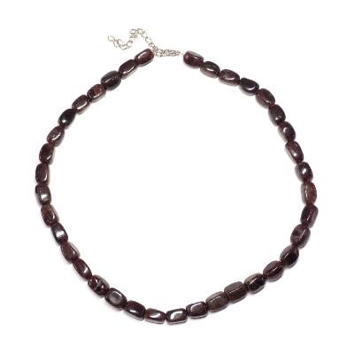Collier Vintage Tour De Cou En Pierres Naturelles Grenat - Perles Chips Rouge Bordeaux/marron - 48 Cm