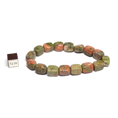 Unakite - Bracelets pierres roulées carrées (Lot de 5 pièces)