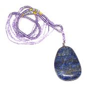 Lapis Lazuli qualité "B" avec cordon - pendentif pierre plate