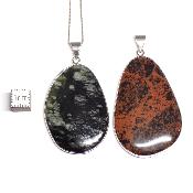 Mixte de pendentif pierre plate cerclée en métal (Lot de 10 pièces) 