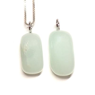 Pendentif Opale Verte Ovale Sur Chaîne En Cuir - Rotation - Acier Inoxydable - Longueur 47 Cm - Neuf Sans Emballage