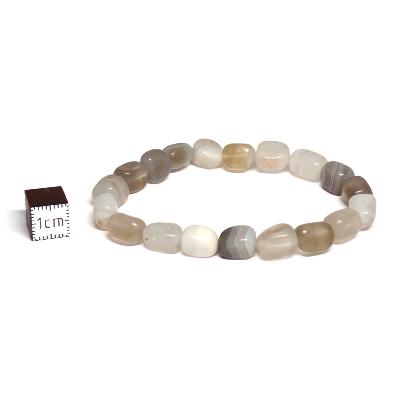Agate Naturelle - Bracelets pierres roulées carrées (Lot de 5 pièces)